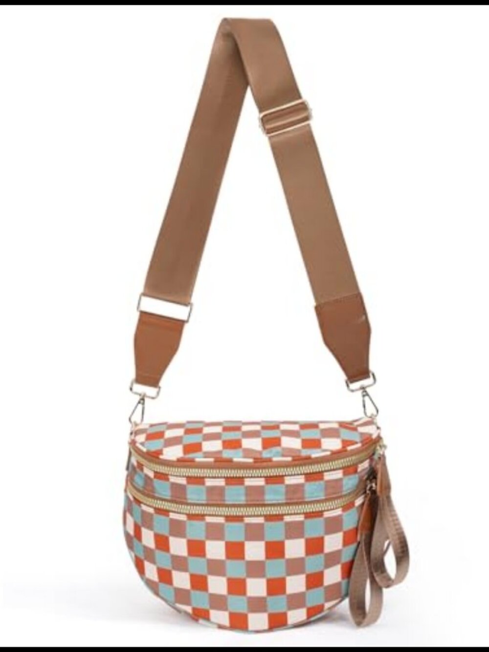 Checkered Crossbody Bag Nylon Bum Bag Spacious Fanny Pack with Shoulder Strap